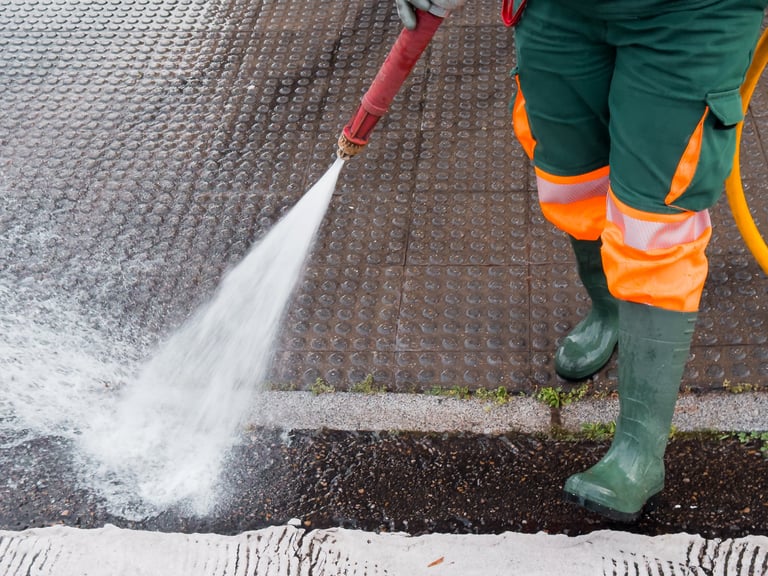 Power washing sidewalk