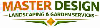 Master Design Landscaping & Garden Services logo with orange and green text and decorative elements